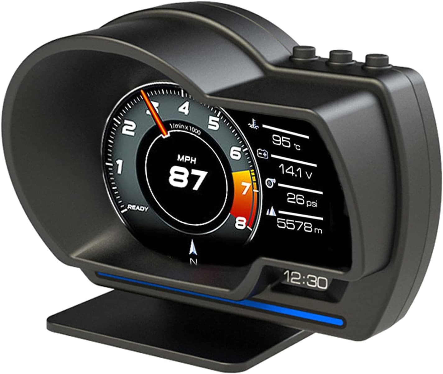 شاشة عرض اتش يو دي للسيارةبنظامي OBD وGPS، مقياس ذكي للسرعة، تشخيص الأعطال وإنذار تجاوز السرعة، تعمل مع معظم السيارات